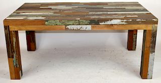 Rustic plank table in natural and painted finish
