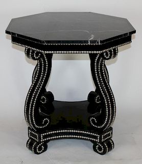 Studded octagonal side table with marble