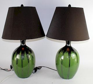 Pair of slip glazed ceramic lamps