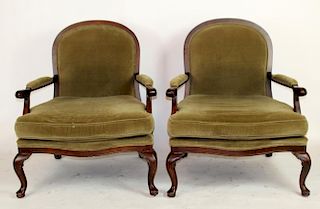 Pair of velvet upholstered armchairs
