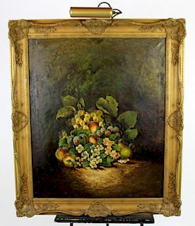 Oil on canvas floral and fruited still life