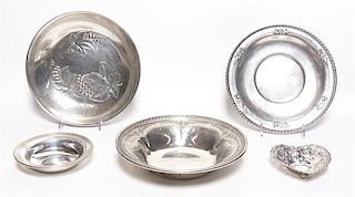 * Five American Silver Serving Articles, Diameter of largest 10 1/2 inches.