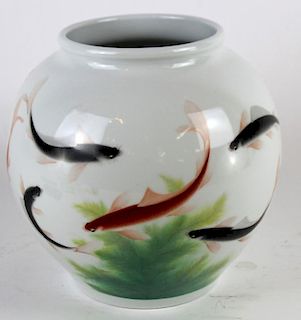 Chinese porcelain fishbowl with koi