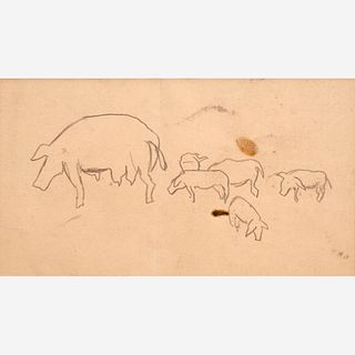  Thomas Hart Benton "Pig with Piglets" Graphite (1926)
