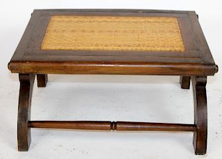 Mahogany and rattan footstool