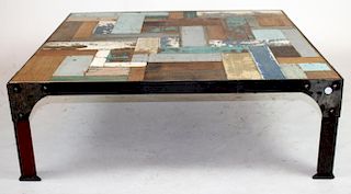 Iron base coffee table with painted top
