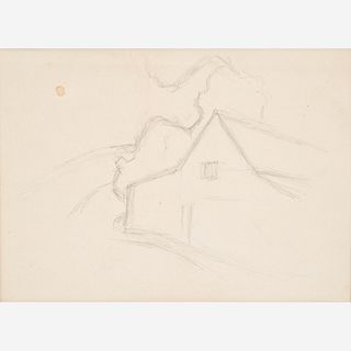  Thomas Hart Benton "Barn Sketch, Benton Farm" Graphite (ca. 1972)