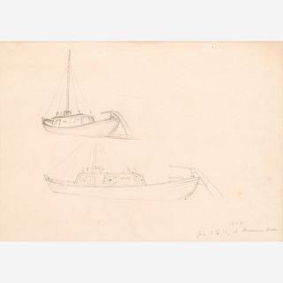  Thomas Hart Benton "Two Studies of a Keelboat" Graphite (ca. 1946)