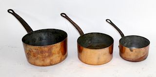 French copper nesting saucepans