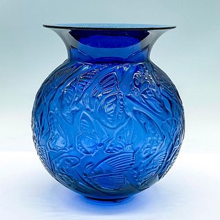 Lalique Crystal Cobalt Vase, Nymphale
