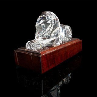 Steuben Glass by Lloyd Atkins Lion Figurine + Base