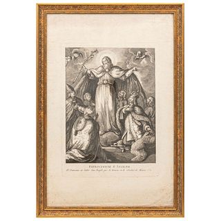 Patrocinium S. Joseph. El Patrocinio de Señor San Joseph que se Venera en la Ciudad de México. Siglo XVIII. Grabado, 37x26.5 cm.
