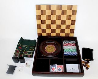 Multi game board set in wooden box