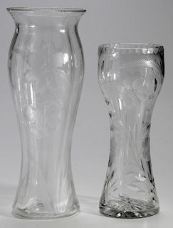Two Cut Glass Etched Vases