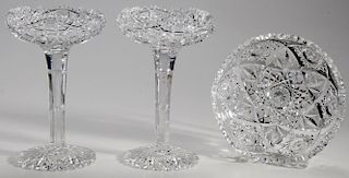 Brilliant Period Cut Glass Pair of Compotes, Low Bowl