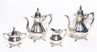 An American Silver-Plate Four Piece Tea and Coffee Set, Height of coffee pot 11 3/4 inches.