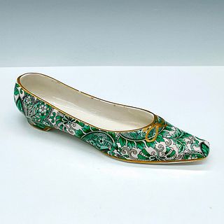 Mottahedeh Porcelain Shoe, Green Paisley