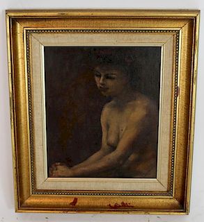 Oil on canvas seated nude signed Max Logsdon