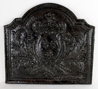 Cast iron fireback with crown