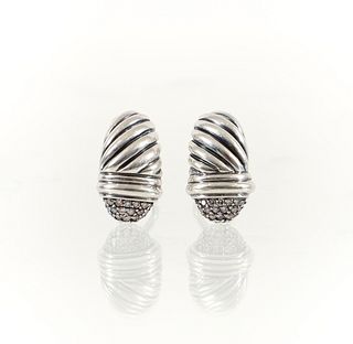 David Yurman Silver Diamond Cable Earrings
