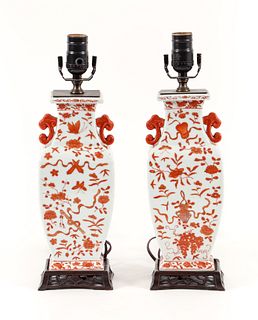 Pair of mid 19th Century Chinese Porcelain Vases converted Lamps