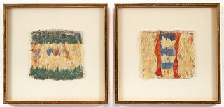 2 framed Peruvian Nasca Feather Fabrics, circa 800