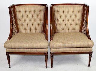 Pair of vintage curved back cane armchairs