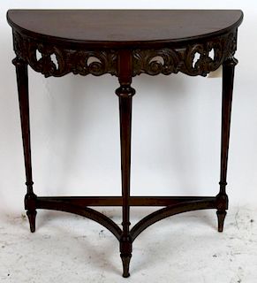 Vintage American demi-lune console with carved apron