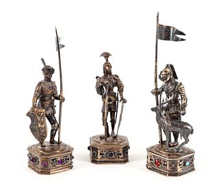 3 Parcel Gilt German Sterling Figures of Knights 