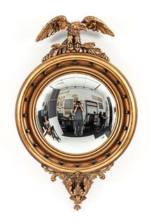 Antique Federal Giltwood Bullseye Mirror with Eagle
