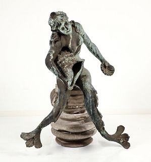 Italian Dual-Tailed Bronze Mermaid Fountain Sculpture 
