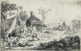 17th Century Dutch School Etching Nomad Encampment 
