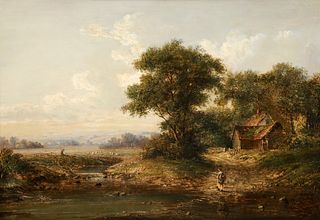 19th Century British Landscape Panorama with Shepherd