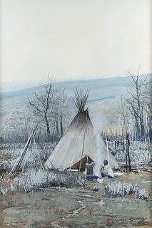 Michael B. Coleman watercolor gouache Indian Encampment