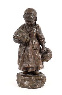Giuseppe D'Aste Bronze Dutch Girl with Cabbages 