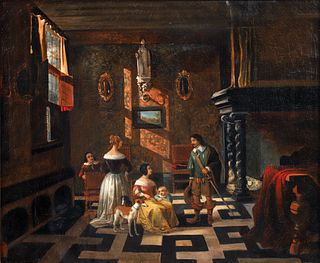 17th Century Dutch Interior with Visiting Gentleman