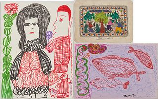 3 Folk Art Drawings, incl. Mama Johnson & Felix Jimenez Chino