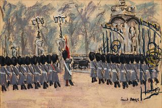 Paul Maze oil pastel Changing the Guards, Horse Guards Parade
