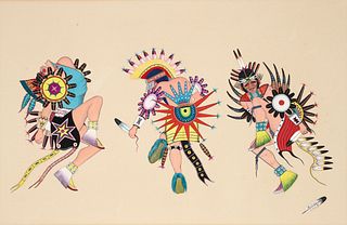 Alfred Momaday Three Dancers 1947 Native Painting