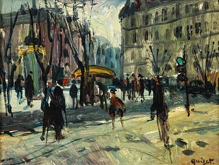Leon-Alphonse Quizet oil Busy Parisian Square