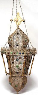 Intricate Moorish Gilt Metal Filigree Hanging Lamp