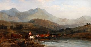 Cattle Crossing a Mountainous Stream oil by Shalders and Cole