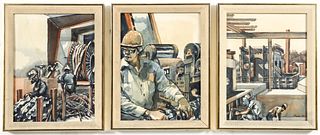Henry Koerner Steelmaking Triptych Watercolors 1976