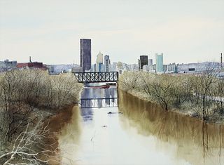 Charlie Pitcher Pittsburgh Skyline Watercolor and Ink