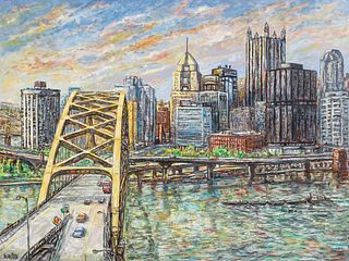 Bob Qualters Downtown Pittsburgh Oil Painting 1988