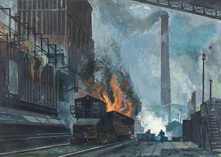 Howard L. Worner Industrial Scene Watercolor