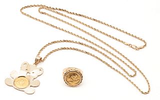 14K Necklace & Ring w/ Chinese Panda Gold Coins