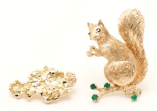 14K Squirrel Brooch & Gold Nugget Pendant