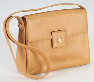 Vintage Chanel Tan Pebble Leather Shoulder Bag