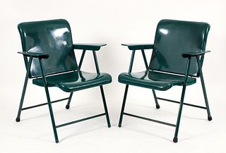 2 Russel Wright for Samson Green Metal Folding Chairs